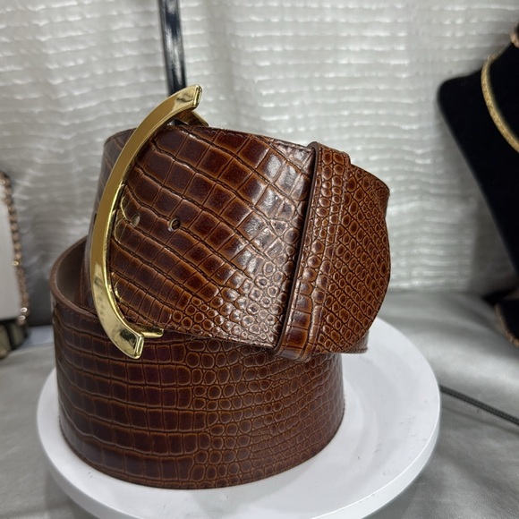 (H) EXPRESS Oversized vintage brown snake print genuine leather belt,made in USA - Picture 3 of 13